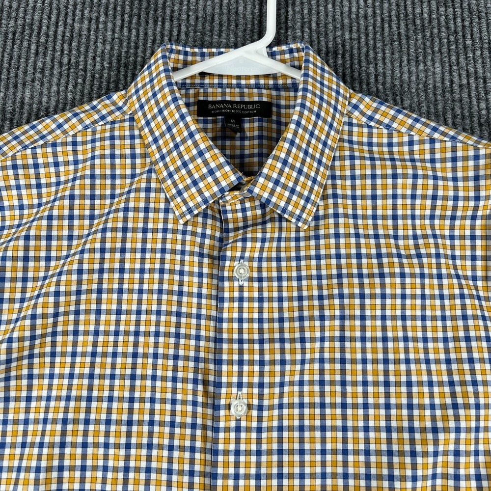 Banana Republic Shirt Mens Medium Yellow Check Long Sleeve Button Up Casual